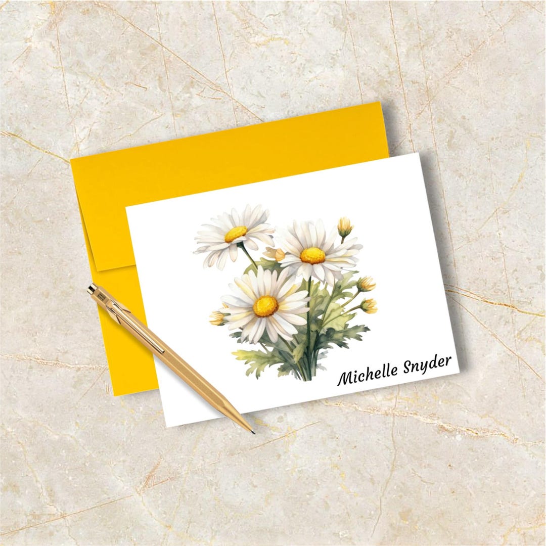 12 Personalized Daisy Stationery Cards, Custom Folded Note Cards With ...