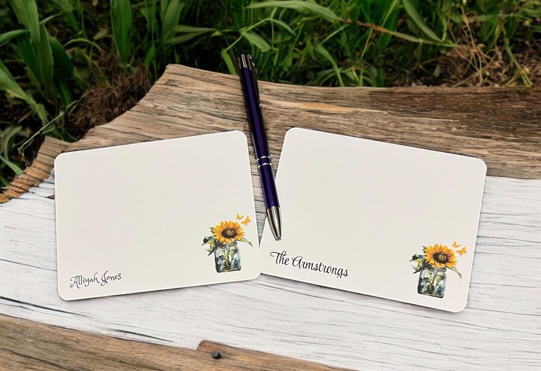 Personalized Flat Note Cards Elegant Sunflower Note Cards Set ...