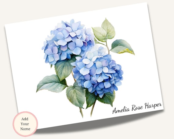 Personalized Hydrangea Note Cards, A2 Folded Floral Stationery Set