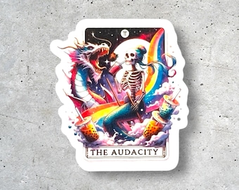 Audacity Skeleton Tarot Sticker – Gothic Art Vinyl Decal