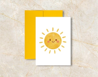Minimal Sun Greeting Card | A2 Size Blank Inside Card with Envelope, Encouragement Card, Sunshine Card