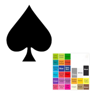 May include: A black spade symbol from a deck of cards, set against a white background. A color palette with various color swatches is in the lower right corner, including red, blue, and green.