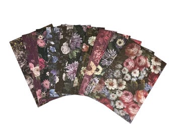 Moody Floral Scrapbook Paper Pack, 10 PCS Patterned Foil Accented Paper, 5.5 x 8.5 Decorative Paper, Junk Journal Supplies, Ephemera Paper