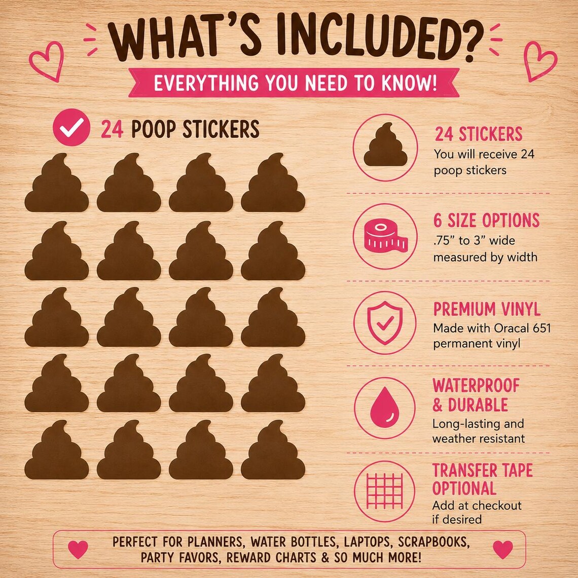 Poop Deck Sticker Vinyl Decal Sheet of 24 Poop Shape Decals | Funny Emoji Stickers | Gag ...