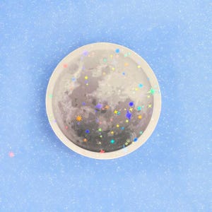 Holographic Full Moon Sticker: Celestial Vinyl Decal, Witchy Space Decor