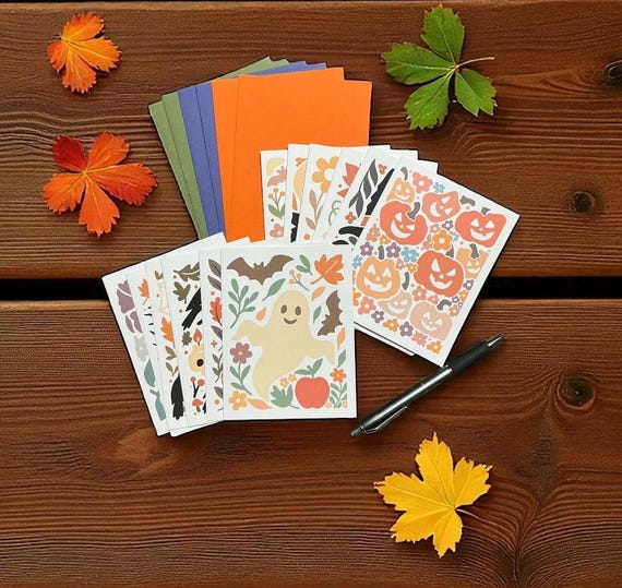 Modern Halloween Note Card Set – Spooky Stationery, Blank Inside (Set of 12)