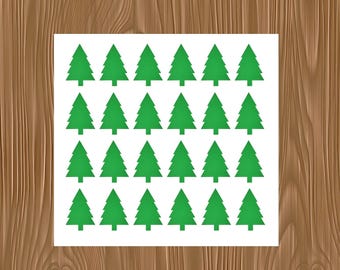 Vinyl Decal Sheet of 24 Pine Tree Shape Decals | Forest Stickers | Woodland Party, Laptop, Water Bottle, Planner | Waterproof Vinyl Stickers