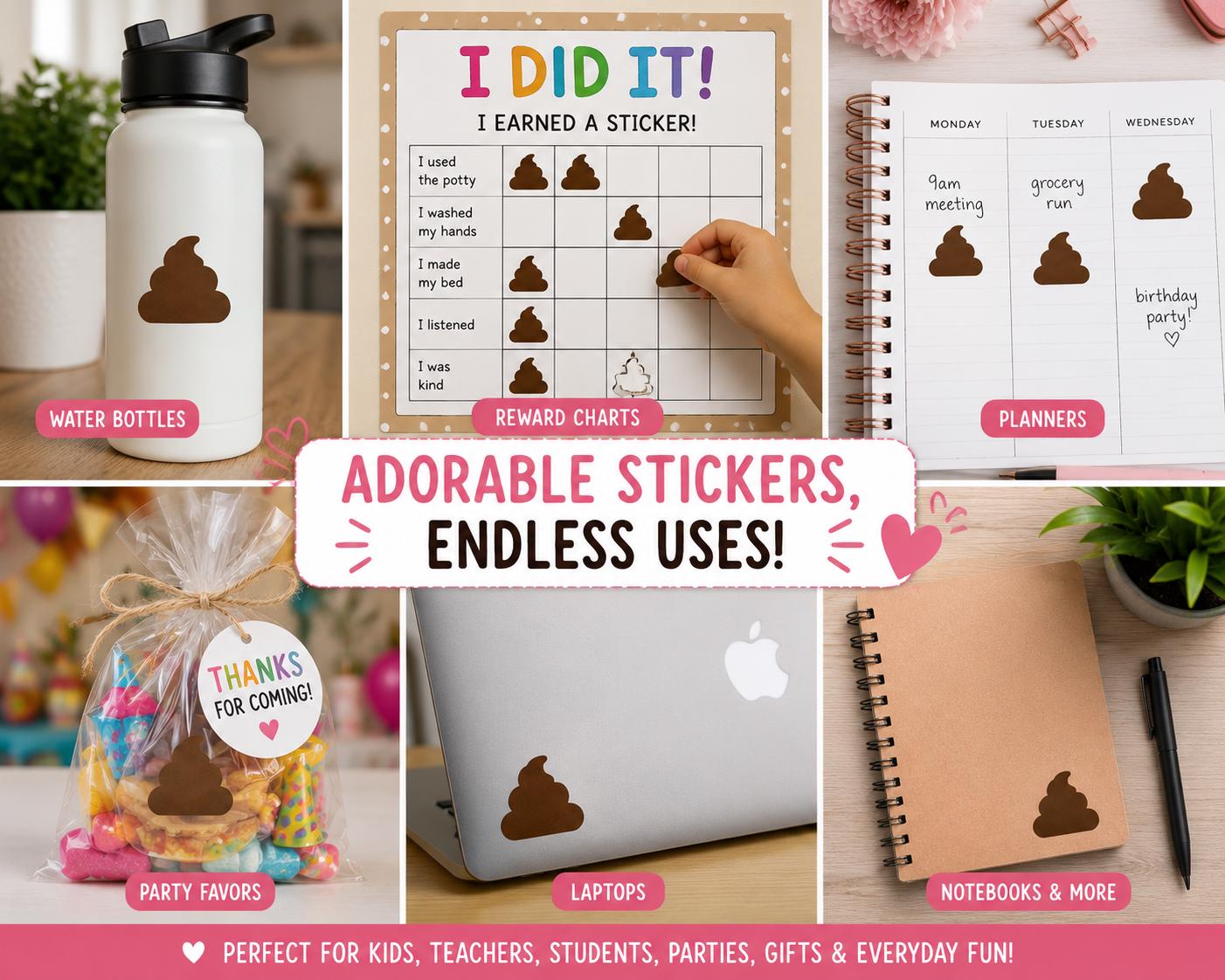Poop Deck Sticker Vinyl Decal Sheet of 24 Poop Shape Decals | Funny Emoji Stickers | Gag ...