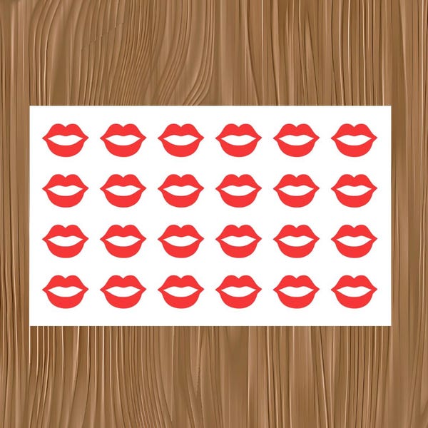 Vinyl Decal Sheet of 24 Lip Shape Decals | Kiss Stickers | Valentine, Bachelorette Party, Laptop, Water Bottle | Waterproof Vinyl Stickers