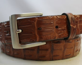 Made in U.S.A Genuine Burgundy Alligator Leather Belt