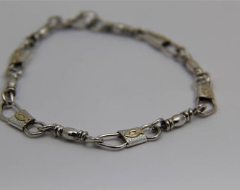 ACTS Sterling Silver Fishers Of Men Bracelet with 10K Gold Ichthys 9.0 inch