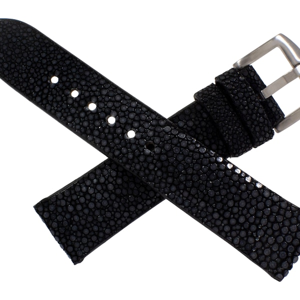 Handmade Genuine Black Stingray Leather Skin Watch Strap (Made in U.S.A)