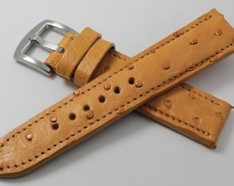 Genuine Buttercup Full Quill Ostrich Leather Watch Strap (Made in U.S.A)