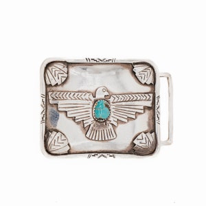 Turquoise Thunderbird Sterling Silver (.925) Hand Made Trophy Belt Buckle
