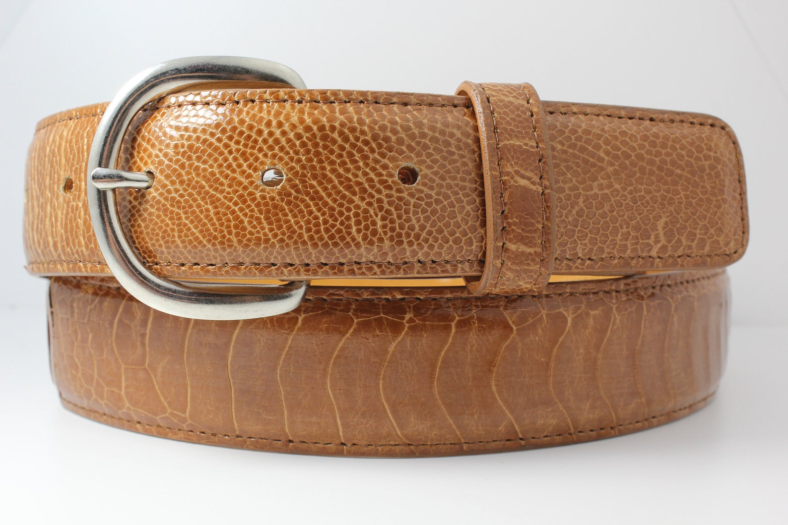 Genuine Tan Ostrich Leg Leather Belt Made in U.S.A | Etsy