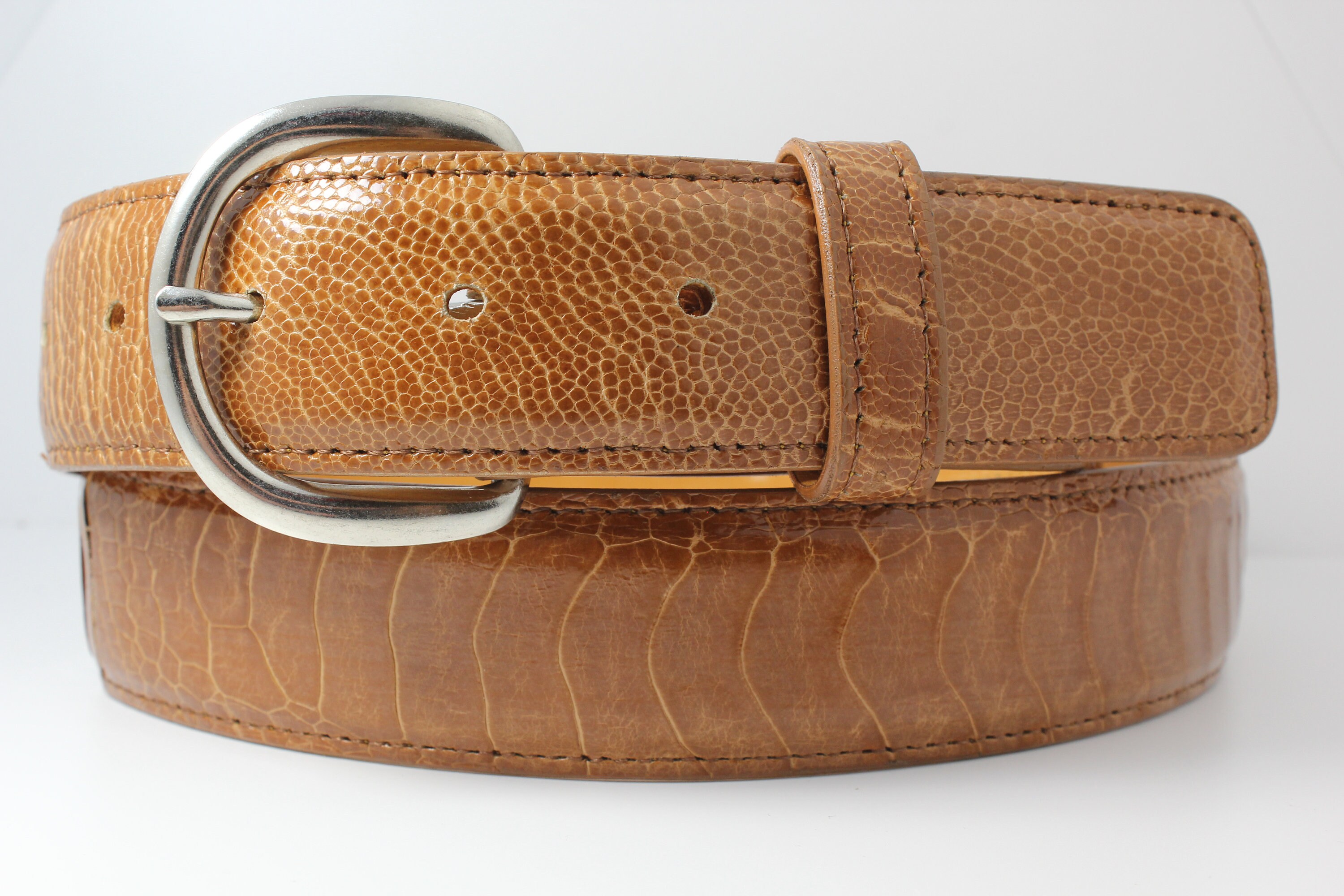 Genuine Tan Ostrich Leg Leather Belt Made in U.S.A Etsy