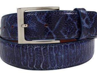 Genuine Handmade Safari Blue Ostrich Leg Leather Belt (Made in U.S.A)