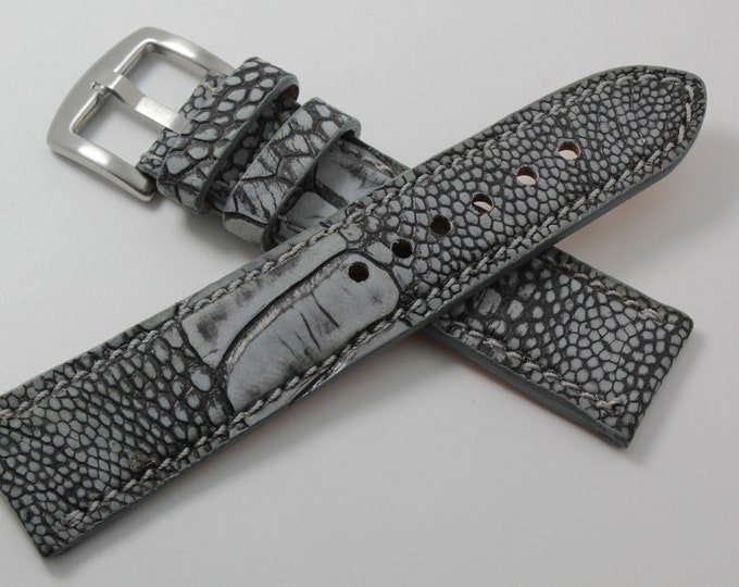 Genuine Handmade Cement Ostrich Leg Leather Watch Strap (Made in U.S.A)
