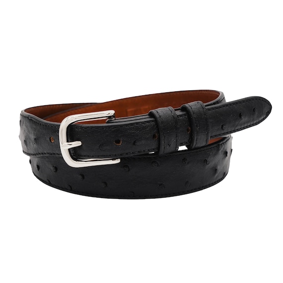 Black Ostrich Leather Belt Strap - 1 1/4 > 1 Taper