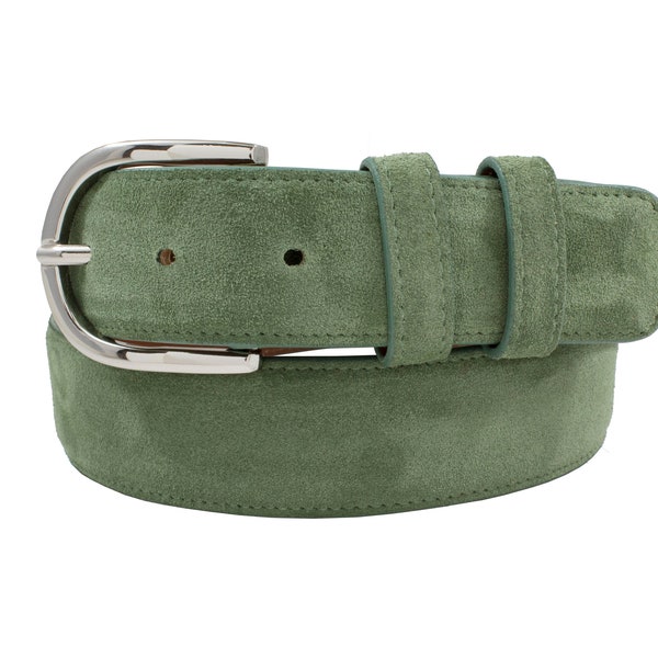 Handmade Genuine Olive Green Italian Suede Leather Belt (Made in U.S.A)