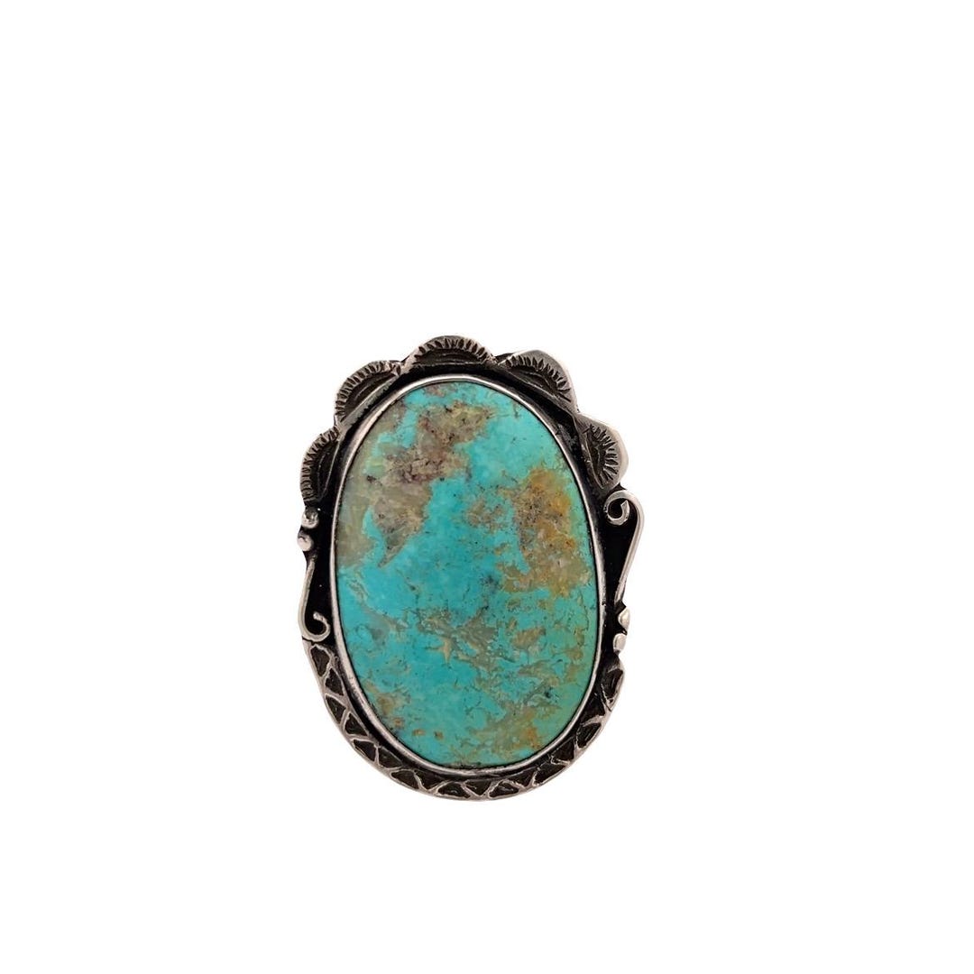 Vintage Navajo Turquoise Ring Sterling Silver – Size 7 – Handmade ...