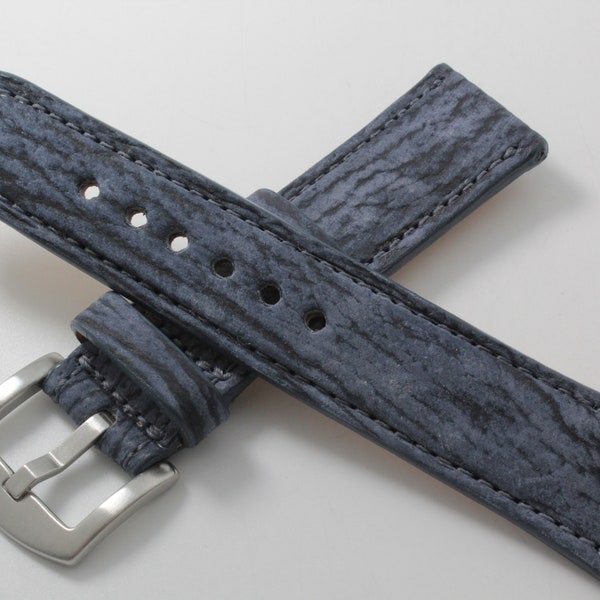 Genuine Handmade Indigo Shark Leather Watch Strap 18, 20, 22, 24mm (Made in U.S.A)