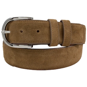 Handmade Genuine Cognac Italian Suede Leather Belt (Made in U.S.A)
