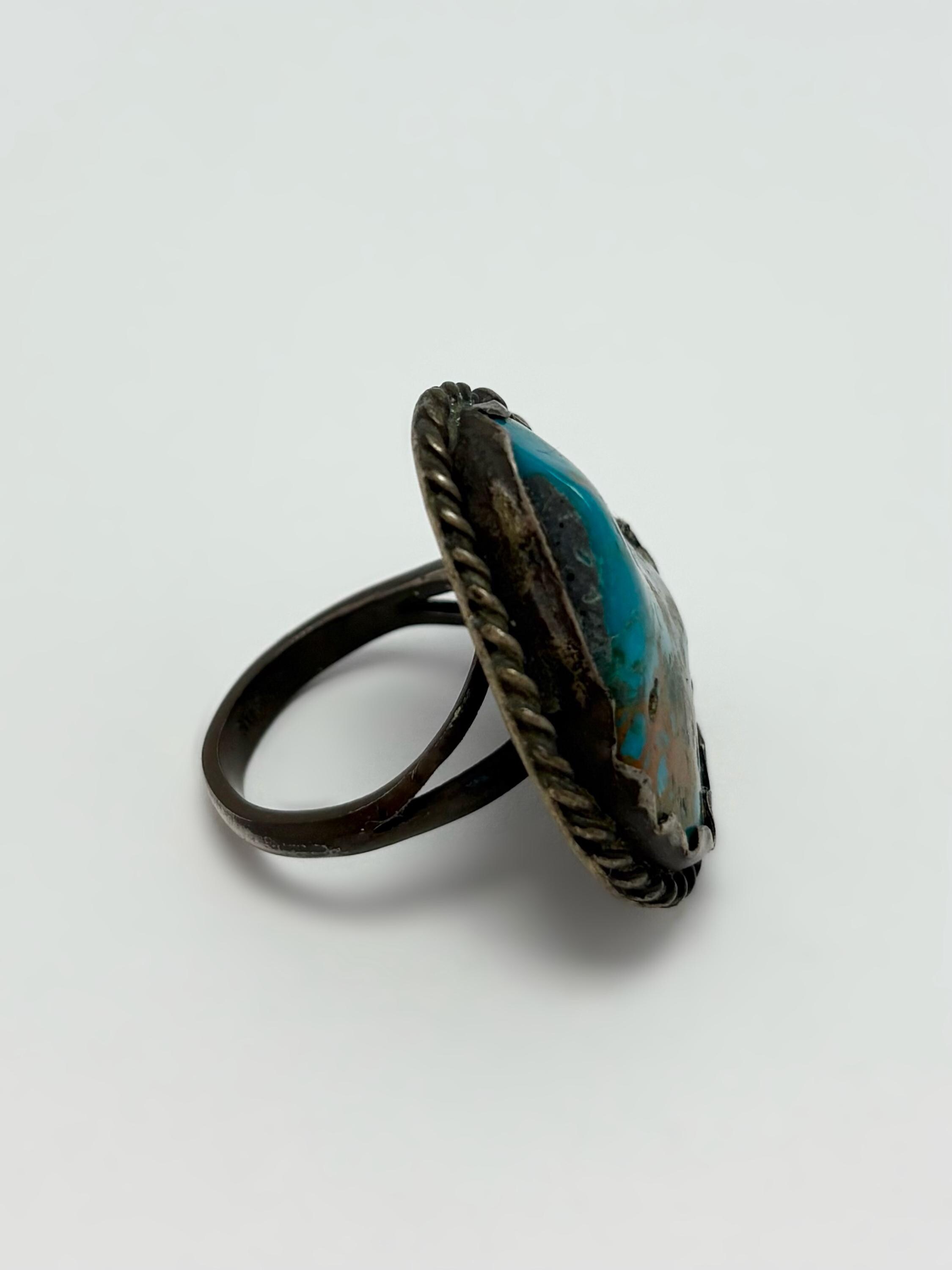 Vintage Navajo Sterling Silver Ring With Natural Turquoise | Size 7 ...