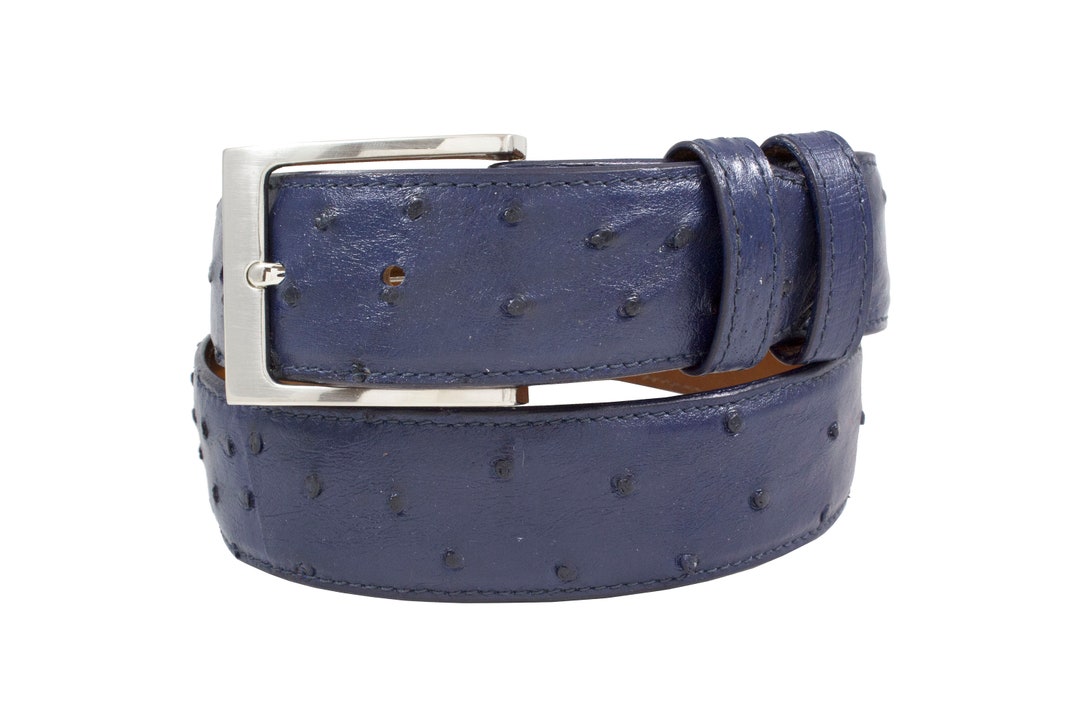 Handmade Genuine Navy Blue Full Quill Ostrich Leather Belt made in U.S ...