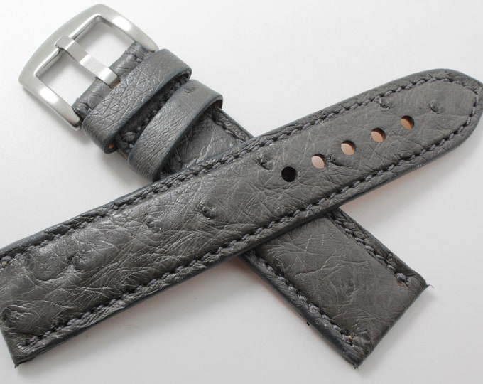 Genuine Handmade Gray Full Quill Ostrich Leather Watch Strap (Made in U.S.A)