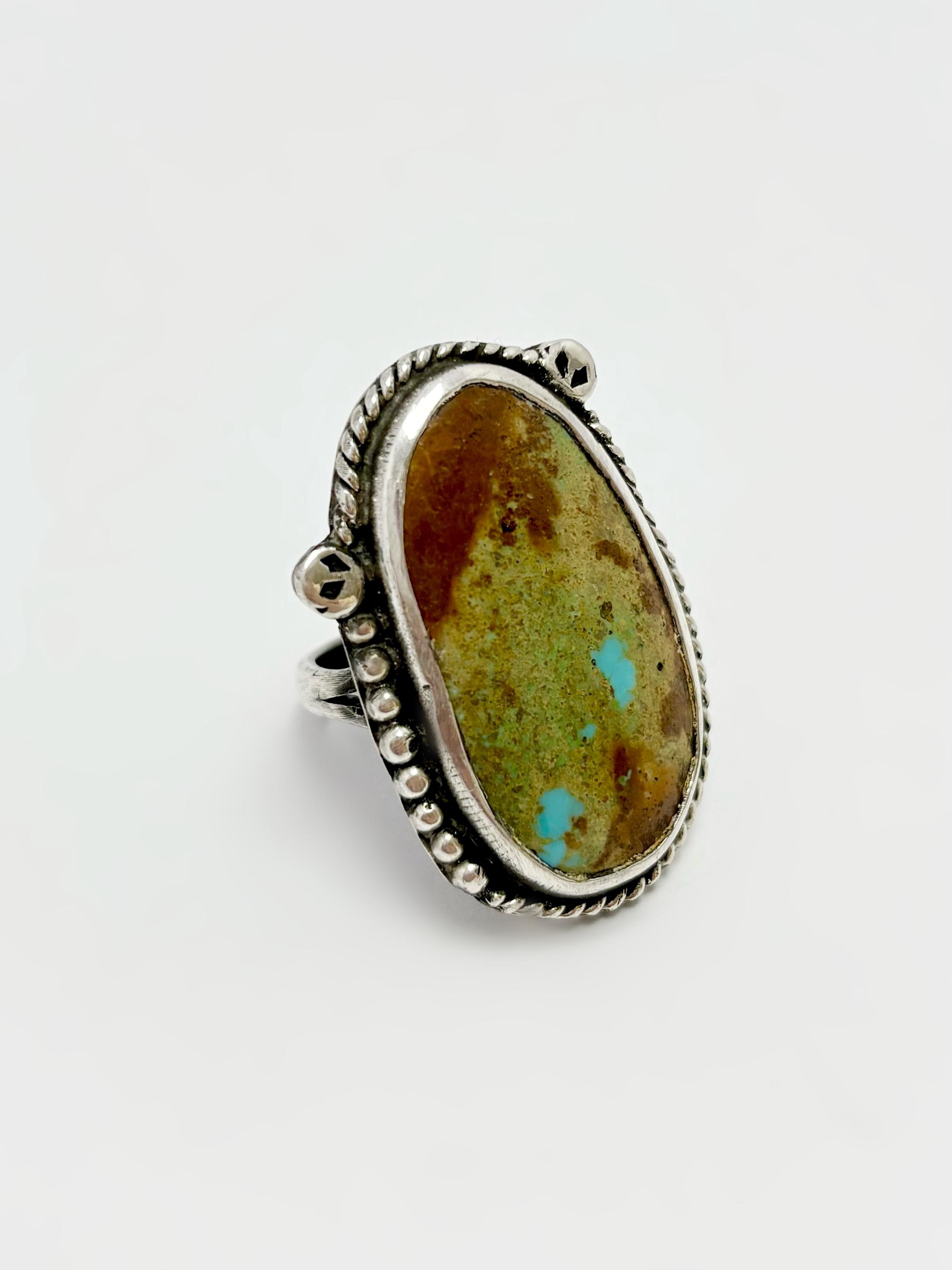 Vintage Navajo Natural Turquoise Ring – Sterling Silver – Size 7 ...