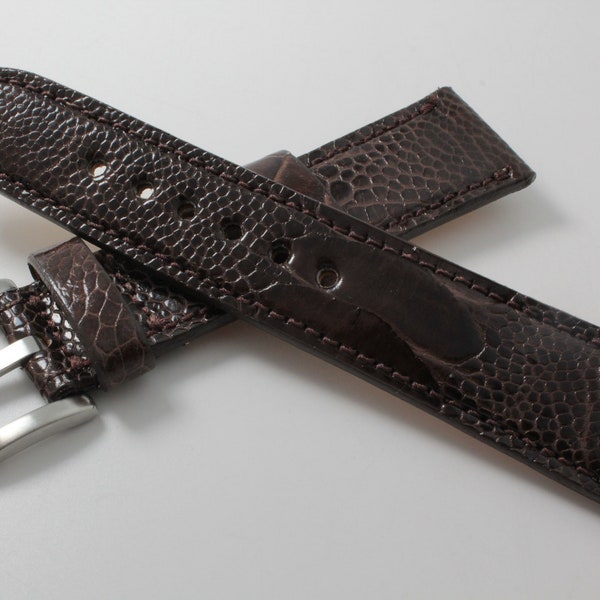 Genuine Handmade Dark Brown Ostrich Leg Leather Watch Strap (Made in U.S.A)