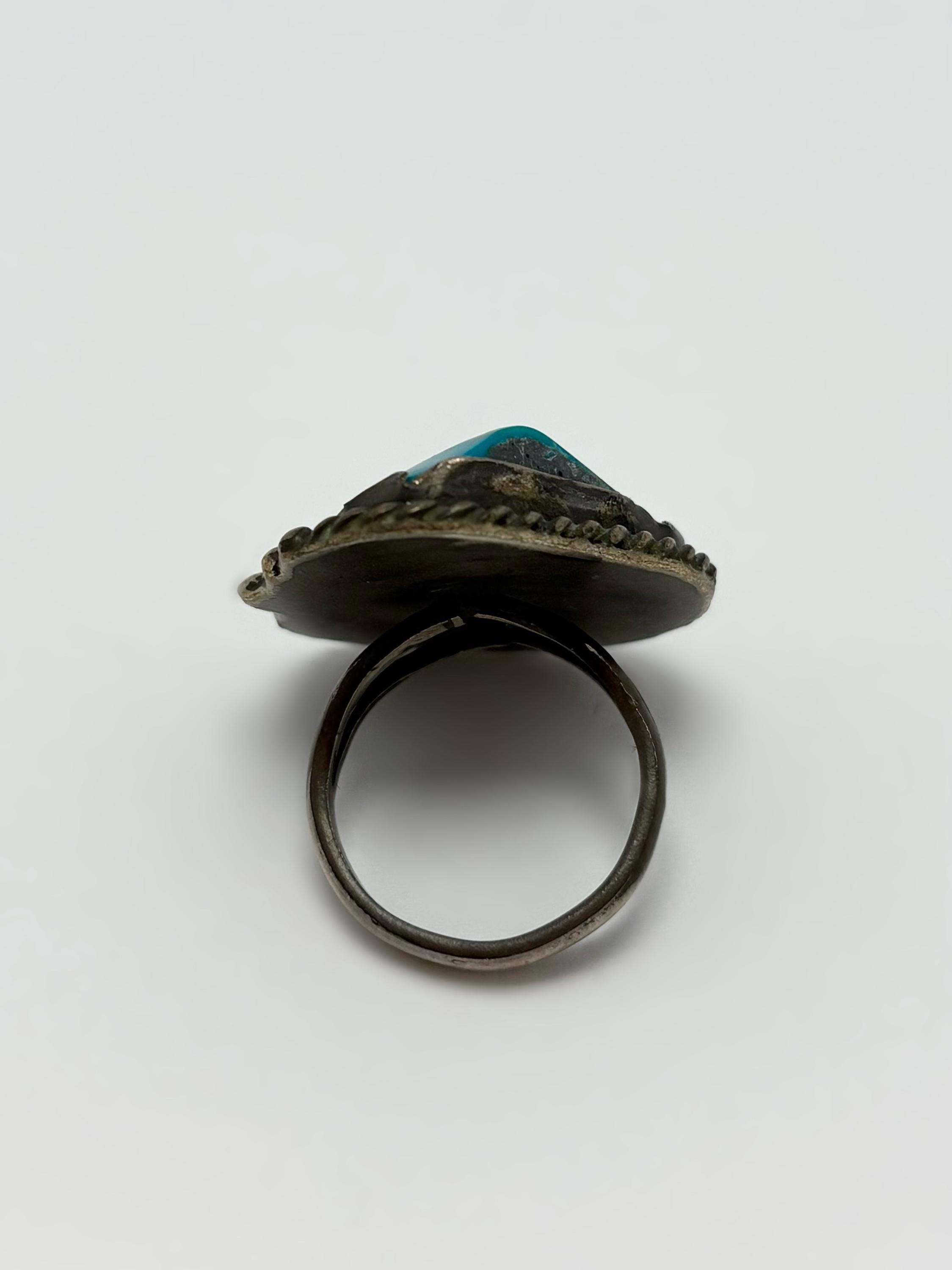 Vintage Navajo Sterling Silver Ring With Natural Turquoise | Size 7 ...