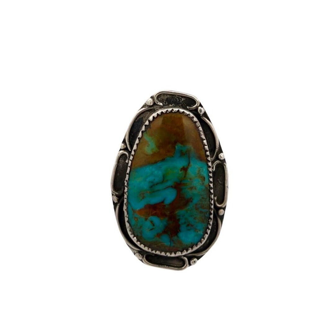 Vintage Navajo Natural Turquoise Ring Blue & Brown | Sterling Silver ...