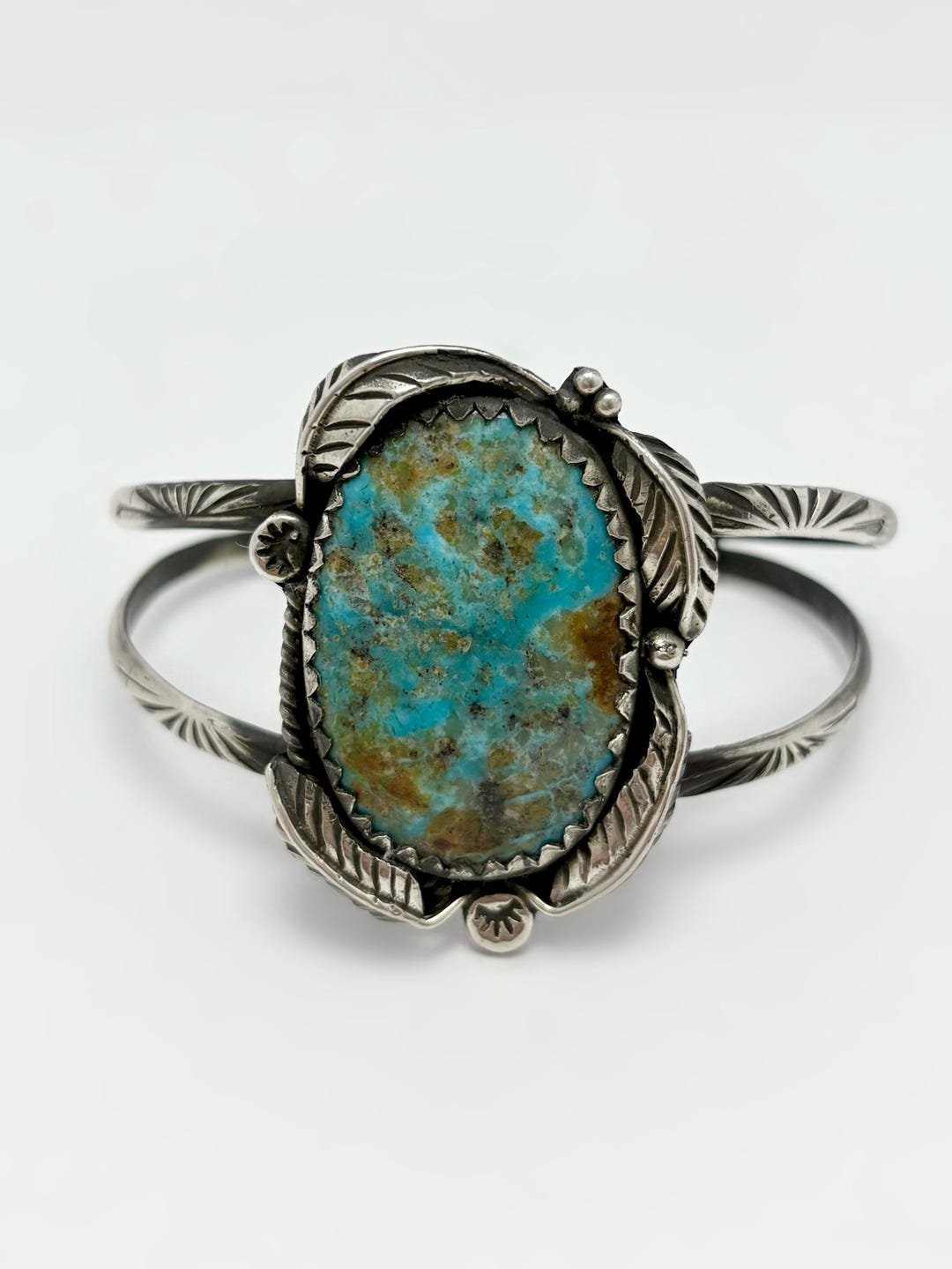 Vintage Navajo Sterling Silver Natural Turquoise Cuff Bracelet ...