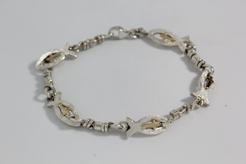 ACTS Ichthus With 10kt Cross Sterling Silver Fishers Of Men Bracelet