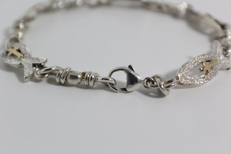 ACTS Ichthus With 10kt Cross Sterling Silver Fishers Of Men Bracelet