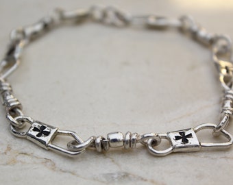 ACTS Sterling Silver Fishers Of Men Bracelet with Maltese Cross 7.5 inch