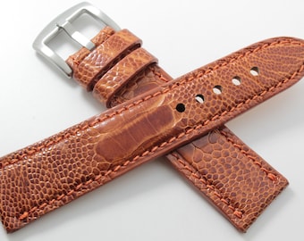 Genuine Handmade Cognac Ostrich Leg Leather Watch Strap (Made in U.S.A)