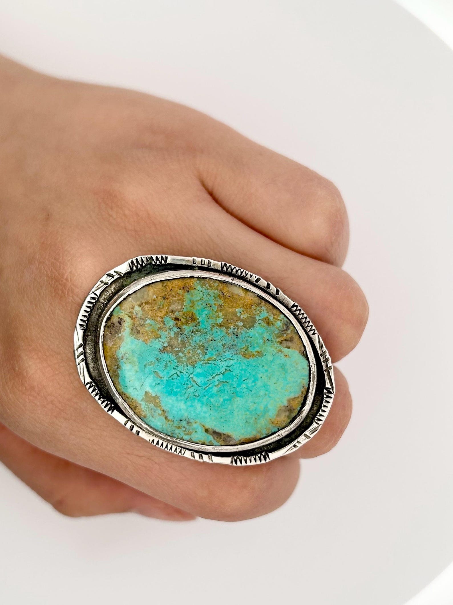 Vintage Navajo Sterling Silver Natural Turquoise Ring – Size 8.5 ...