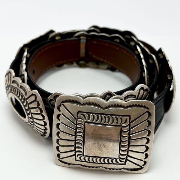 Vintage Navajo Sterling Silver Concho Belt | Native American Silver Belt | Size 34 Waist | 11 Conchos
