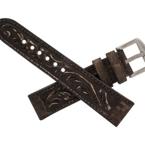 Rustic Brown Hand Tooled Leather Watch Strap (Handmade in Texas USA) #HT08