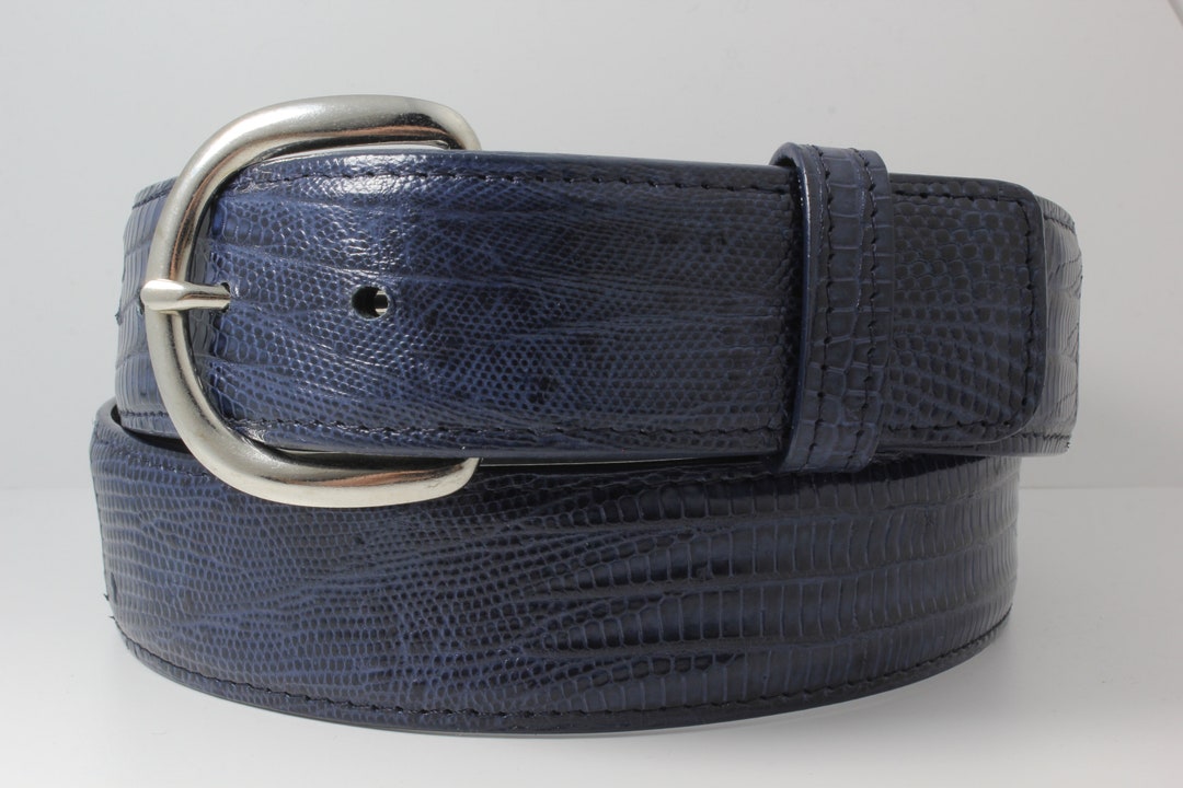 Genuine Navy Blue Authentic Lizard Leather Belt made in - Etsy