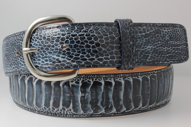 Handmade Genuine Blue Graphite Ostrich Leg Leather Belt made | Etsy
