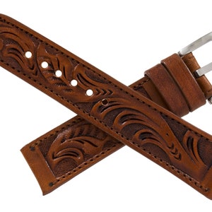 Cognac Hand Tooled Leather Watch Strap (Handmade in Texas USA)