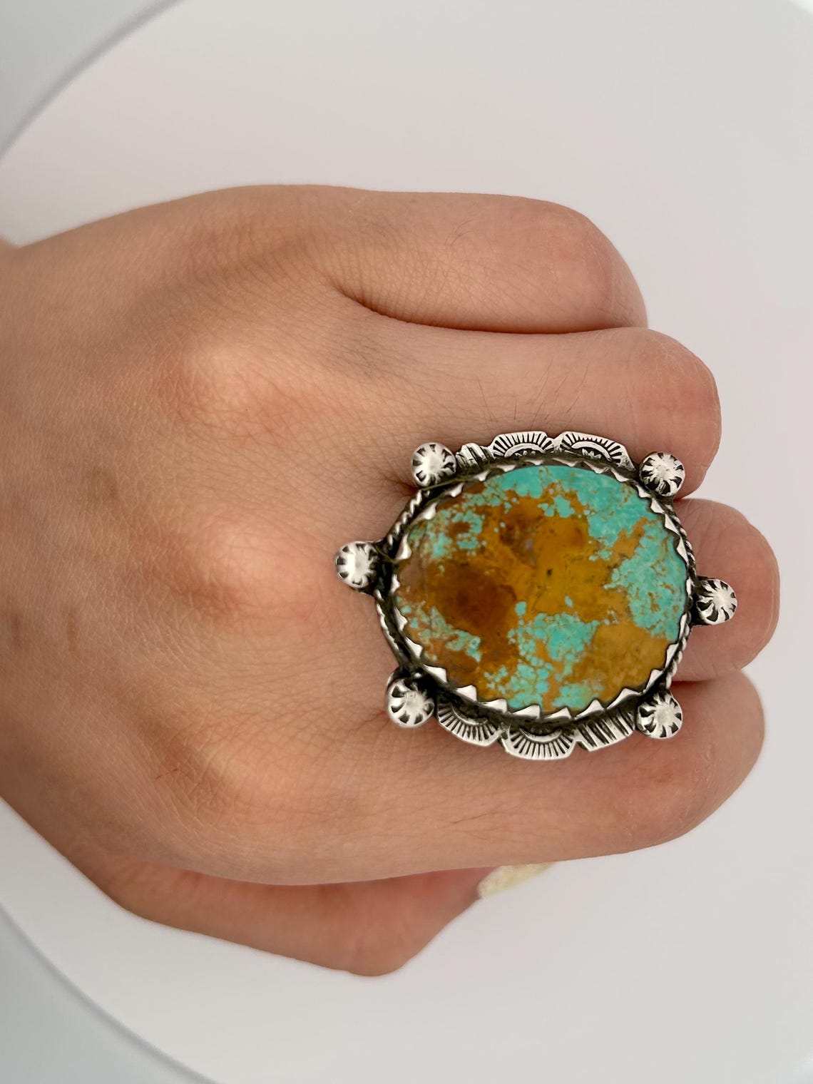 Vintage Navajo Turquoise Ring in Sterling Silver – Handmade – Size 7 3/ ...