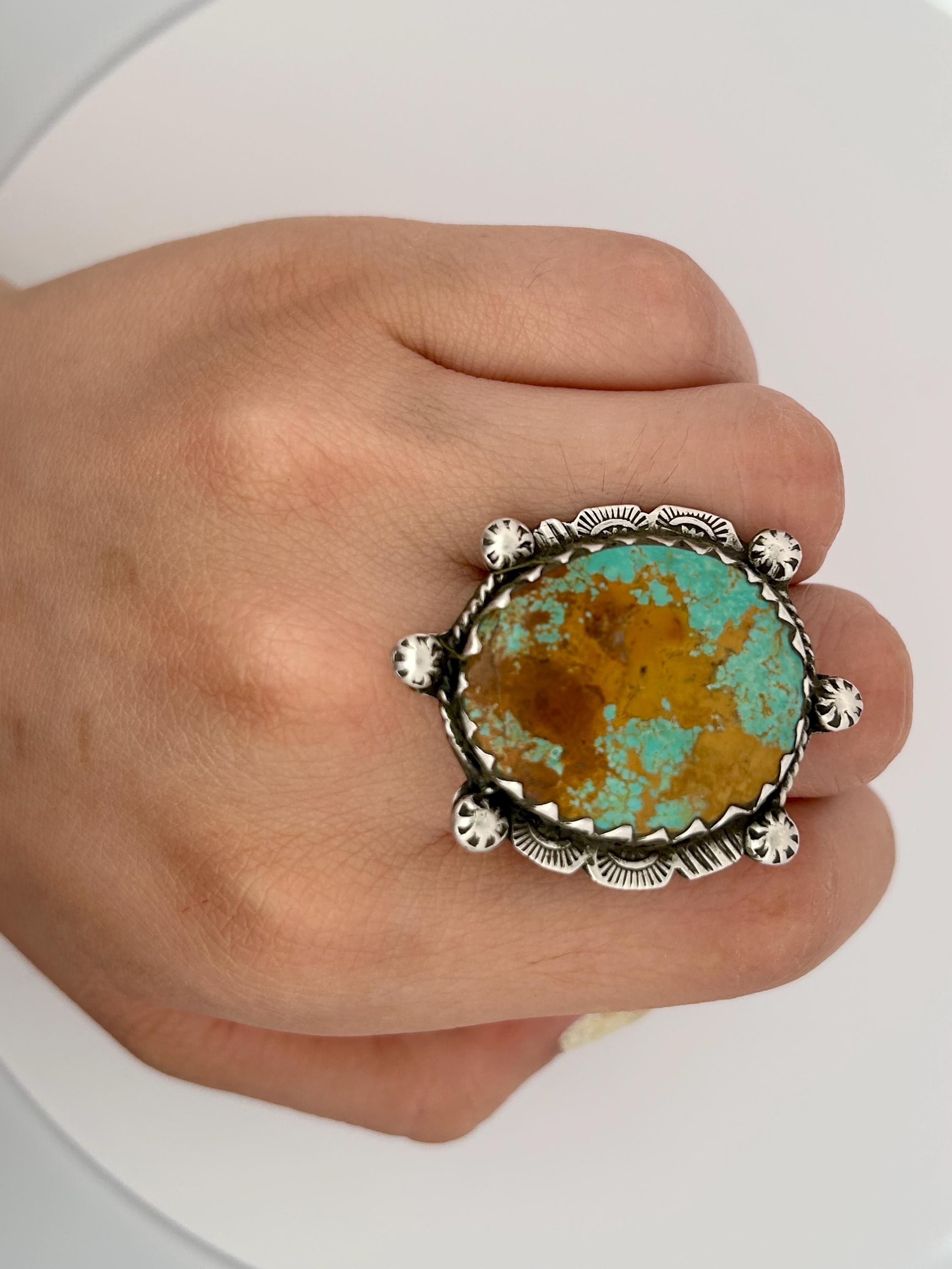 Vintage Navajo Turquoise Ring in Sterling Silver – Handmade – Size 7 3/ ...
