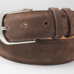 Genuine Brown Italian Suede Leather Belt (Made in U.S.A)