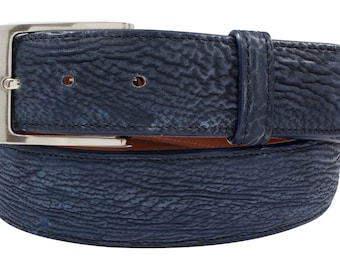 Genuine Handmade Blue Safari Shark Leather Belt (Made in U.S.A)