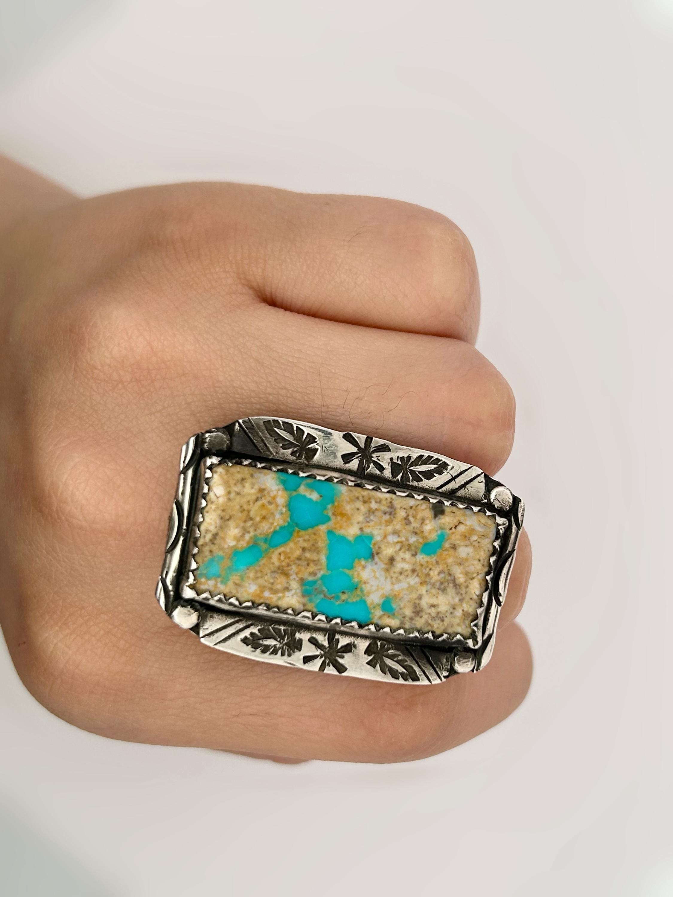 Vintage Navajo Turquoise Ring Sterling Silver | Size 8 | Handmade ...